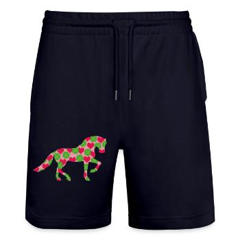 Horse luck - Stanley/Stella Trainer Unisex Organic Jogging Shorts - dark navy - Front - Nik (191cm) & Marisol (170cm)