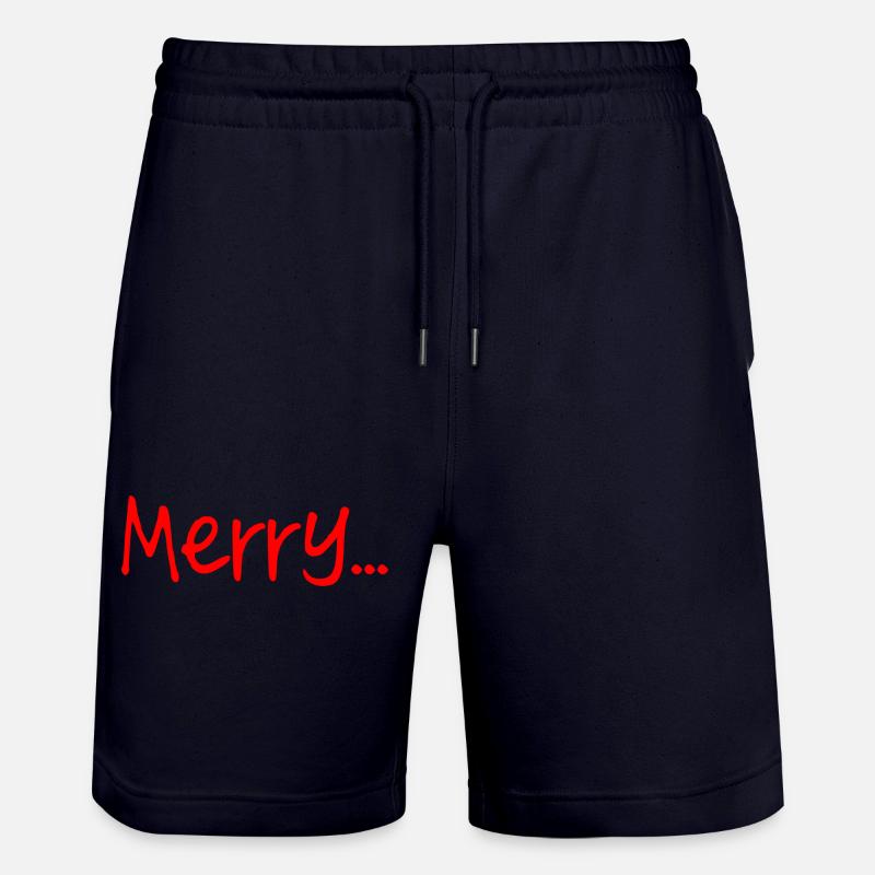 Red Merry Script on Black - Stanley/Stella Trainer Unisex Organic Jogging Shorts - dark navy