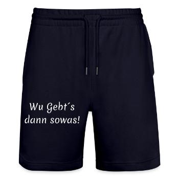 lustige pfälzer motive, wu gebts dann sowas - Stanley/Stella Unisex Bio Joggingshorts Trainer  - Dark navy - Vorne - Nik (191cm) & Marisol (170cm)