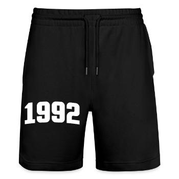 Année 1992, 30 ans, cadeau de 30e anniversaire - Short de jogging bio TRAINER Stanley/Stella unisexe - noir - Devant - Nik (191cm) & Marisol (170cm)