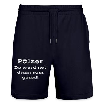sprücheshirts für pfälzer, drumrum gered - Stanley/Stella Unisex Bio Joggingshorts Trainer  - Dark navy - Vorne - Nik (191cm) & Marisol (170cm)