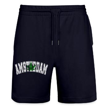 Design d’Amsterdam avec feuille de cannabis - Short de jogging bio TRAINER Stanley/Stella unisexe - marine foncé - Devant - Nik (191cm) & Marisol (170cm)