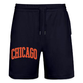 Chicago Arc Text in Orange 3D - Stanley/Stella Unisex Bio Joggingshorts Trainer  - Dark navy - Vorne - Nik (191cm) & Marisol (170cm)