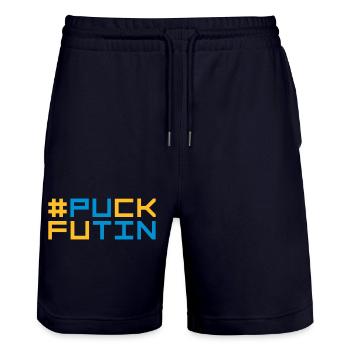 Conception du logo Puck Futin - Short de jogging bio TRAINER Stanley/Stella unisexe - marine foncé - Devant - Nik (191cm) & Marisol (170cm)
