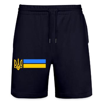 Ukraine - Stanley/Stella Trainer Unisex Organic Jogging Shorts - dark navy - Front - Nik (191cm) & Marisol (170cm)