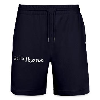 Silent Icon Minimalist Contrast - Stanley/Stella Trainer Unisex Organic Jogging Shorts - dark navy - Front - Nik (191cm) & Marisol (170cm)