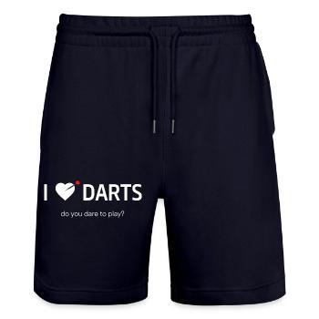 I LOVE DARTS - Stanley/Stella Trainer Unisex Organic Jogging Shorts - dark navy - Front - Nik (191cm) & Marisol (170cm)