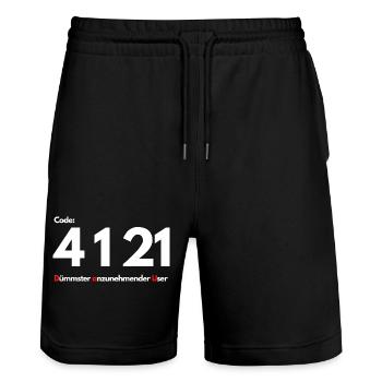 Code 4 1 21 Dümmster anzunehmender User - Stanley/Stella Unisex Bio Joggingshorts Trainer  - Schwarz - Vorne - Nik (191cm) & Marisol (170cm)