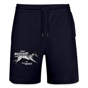 lieber gestreift als kleinkariert - weiß - Stanley/Stella Unisex Bio Joggingshorts Trainer  - Dark navy - Vorne - Nik (191cm) & Marisol (170cm)