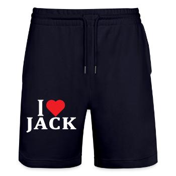 Name T-Shirt I love Jack T-Shirt Geschenkidee - Stanley/Stella Unisex Bio Joggingshorts Trainer  - Dark navy - Vorne - Nik (191cm) & Marisol (170cm)