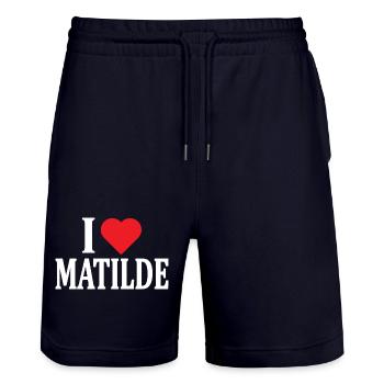 t-shirt J’adore Idée cadeau Matilde t-shirt - Short de jogging bio TRAINER Stanley/Stella unisexe - marine foncé - Devant - Nik (191cm) & Marisol (170cm)