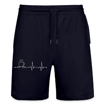 Coffee Pulse Line Art - Stanley/Stella Trainer Unisex Organic Jogging Shorts - dark navy - Front - Nik (191cm) & Marisol (170cm)