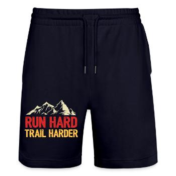 Run Hard. Trail Harder. - Stanley/Stella Trainer Unisex Organic Jogging Shorts - dark navy - Front - Nik (191cm) & Marisol (170cm)
