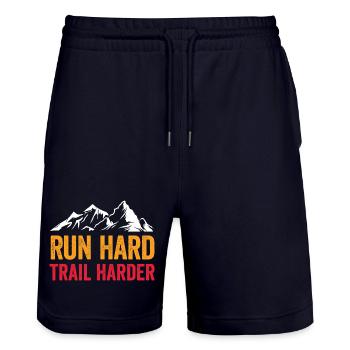 Laufen Sie hart. Härterer Trail. - Stanley/Stella Unisex Bio Joggingshorts Trainer  - Dark navy - Vorne - Nik (191cm) & Marisol (170cm)