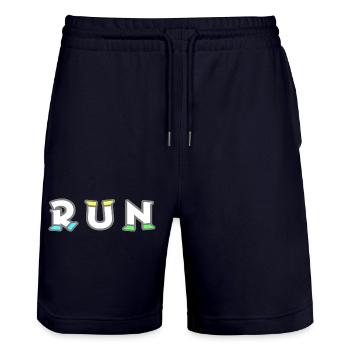 RUN!, mit Schuhen, pastellfarben - Stanley/Stella Unisex Bio Joggingshorts Trainer  - Dark navy - Vorne - Nik (191cm) & Marisol (170cm)