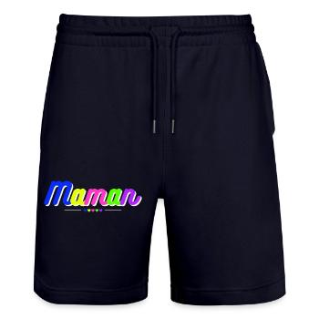 Maman coloré flashy vintage années 90. Fête mères - Short de jogging bio TRAINER Stanley/Stella unisexe - marine foncé - Devant - Nik (191cm) & Marisol (170cm)
