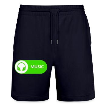 Music button - Stanley/Stella Trainer Unisex Organic Jogging Shorts - dark navy - Front - Nik (191cm) & Marisol (170cm)