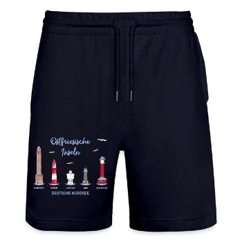 5 Ostfriesische Inseln, Deutsche Nordsee - Stanley/Stella Unisex Bio Joggingshorts Trainer  - Dark navy - Vorne - Nik (191cm) & Marisol (170cm)