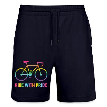 Cycliste LGBTQ - Roulez avec fierté - Short de jogging bio TRAINER Stanley/Stella unisexe - marine foncé - Devant - Nik (191cm) & Marisol (170cm)