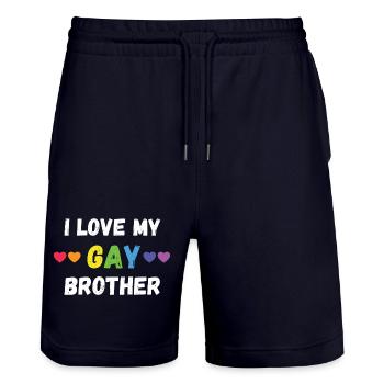 Mois de la fierté LGBT - J’aime mon frère gay - Short de jogging bio TRAINER Stanley/Stella unisexe - marine foncé - Devant - Nik (191cm) & Marisol (170cm)