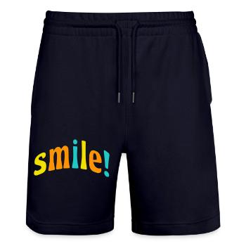 Smile! - Stanley/Stella Trainer Unisex Organic Jogging Shorts - dark navy - Front - Nik (191cm) & Marisol (170cm)