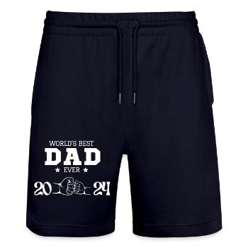 world´s best dad 2024 - Stanley/Stella Unisex Bio Joggingshorts Trainer  - Dark navy - Vorne - Nik (191cm) & Marisol (170cm)