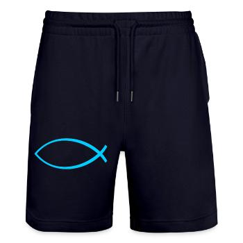 Ichtus poisson bleu clair - Short de jogging bio TRAINER Stanley/Stella unisexe - marine foncé - Devant - Nik (191cm) & Marisol (170cm)