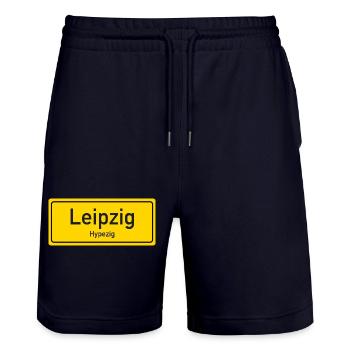 Nom de lieu de Leipzig allemagne - Short de jogging bio TRAINER Stanley/Stella unisexe - marine foncé - Devant - Nik (191cm) & Marisol (170cm)