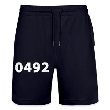 0492 Helmond Gemert Handel Elsendorp - Short de jogging bio TRAINER Stanley/Stella unisexe - marine foncé - Devant - Nik (191cm) & Marisol (170cm)