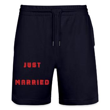 COUPLE. JUST MARRIED. EVJF. SAINT VALENTIN. MARIES - Short de jogging bio TRAINER Stanley/Stella unisexe - marine foncé - Devant - Nik (191cm) & Marisol (170cm)