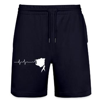 Climber on a Heartbeat Trail - Stanley/Stella Trainer Unisex Organic Jogging Shorts - dark navy - Front - Nik (191cm) & Marisol (170cm)