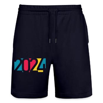 2024 happy new year Jahreszahl Datum Zahl Anno - Stanley/Stella Unisex Bio Joggingshorts Trainer  - Dark navy - Vorne - Nik (191cm) & Marisol (170cm)