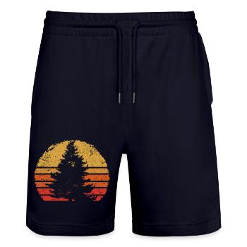 Sunset Pine Silhouette - Stanley/Stella Trainer Unisex Organic Jogging Shorts - dark navy - Front - Nik (191cm) & Marisol (170cm)