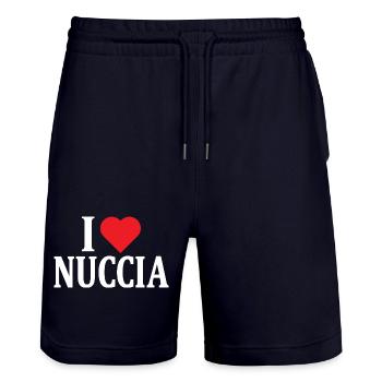 t-shirt J’aime Nuccia t-shirt idée cadeau - Short de jogging bio TRAINER Stanley/Stella unisexe - marine foncé - Devant - Nik (191cm) & Marisol (170cm)