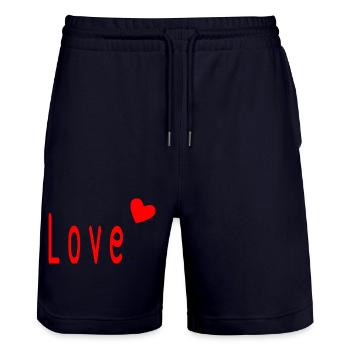 VALENTINE'S DAY. Bachelorette party. I LOVE YOU. I LOVE YOU. LOVE - Stanley/Stella Trainer Unisex Organic Jogging Shorts - dark navy - Front - Nik (191cm) & Marisol (170cm)