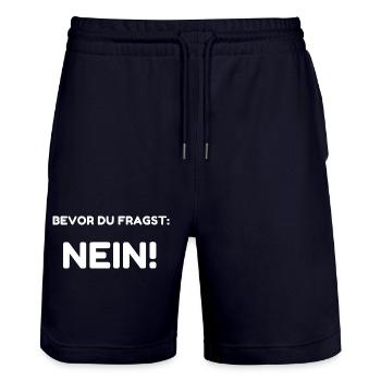 Bevor du fragst: Nein! - Stanley/Stella Unisex Bio Joggingshorts Trainer  - Dark navy - Vorne - Nik (191cm) & Marisol (170cm)
