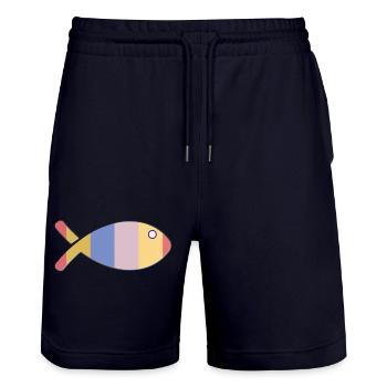 POISSON. POISSON D'AVRIL. VACANCES. ETE. HUMOUR - Short de jogging bio TRAINER Stanley/Stella unisexe - marine foncé - Devant - Nik (191cm) & Marisol (170cm)