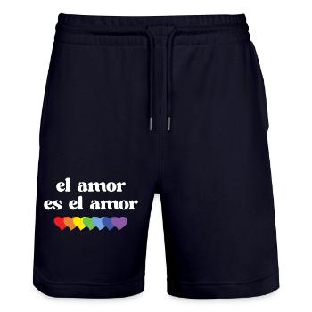 Mois de la fierté LGBT - El Amor es el Amor - Short de jogging bio TRAINER Stanley/Stella unisexe - marine foncé - Devant - Nik (191cm) & Marisol (170cm)