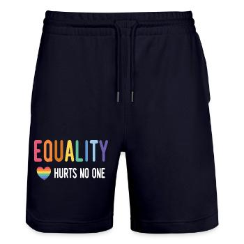 LGBT Pride Month - Equality Hurts No One - Stanley/Stella Trainer Unisex Organic Jogging Shorts - dark navy - Front - Nik (191cm) & Marisol (170cm)