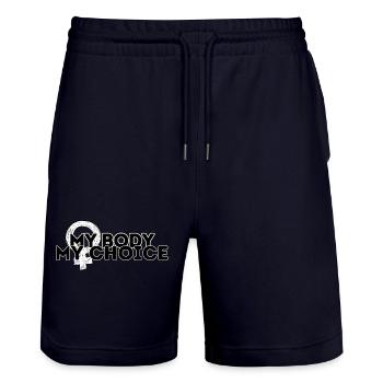 My body, my choice (BW) - Stanley/Stella Trainer Unisex Organic Jogging Shorts - dark navy - Front - Nik (191cm) & Marisol (170cm)