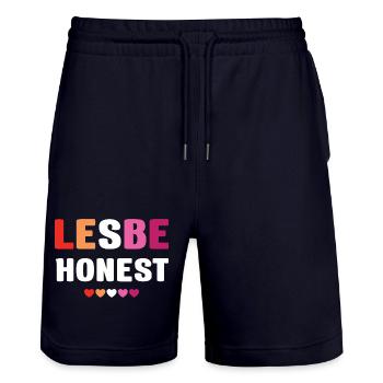 LGBTQ Pride Month - Lesbe Honest - Stanley/Stella Trainer Unisex Organic Jogging Shorts - dark navy - Front - Nik (191cm) & Marisol (170cm)