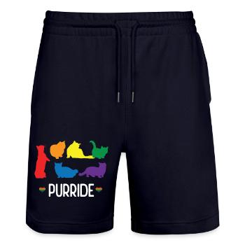 LGBTQ Pride Month - Purride - Stanley/Stella Trainer Unisex Organic Jogging Shorts - dark navy - Front - Nik (191cm) & Marisol (170cm)