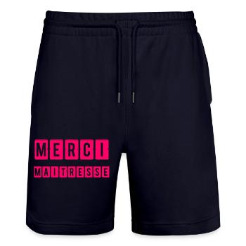 MERCI. MAÎTRESSE. MAÎTRE. MERCI MAÎTRESSE - Short de jogging bio TRAINER Stanley/Stella unisexe - marine foncé - Devant - Nik (191cm) & Marisol (170cm)
