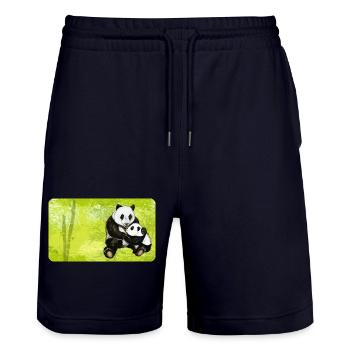 Mama Panda Bear with Baby Panda - Stanley/Stella Trainer Unisex Organic Jogging Shorts - dark navy - Front - Nik (191cm) & Marisol (170cm)