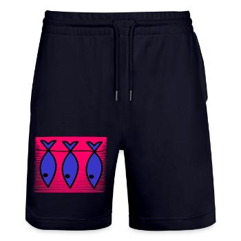 FISH. SARDINE. APRIL FOOLS. SEA. OCEAN - Stanley/Stella Trainer Unisex Organic Jogging Shorts - dark navy - Front - Nik (191cm) & Marisol (170cm)