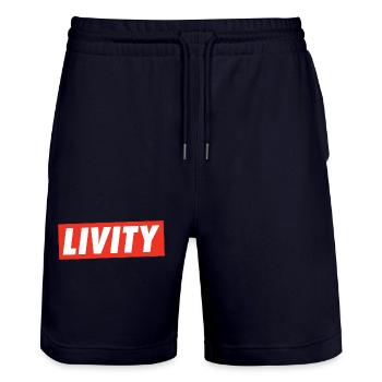 Livity Jah Rastafari Rasta One Love INI Roots - Short de jogging bio TRAINER Stanley/Stella unisexe - marine foncé - Devant - Nik (191cm) & Marisol (170cm)