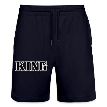 King Classic Text - Stanley/Stella Trainer Unisex Organic Jogging Shorts - dark navy - Front - Nik (191cm) & Marisol (170cm)