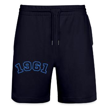1961 Sport Blue - Stanley/Stella Trainer Unisex Organic Jogging Shorts - dark navy - Front - Nik (191cm) & Marisol (170cm)