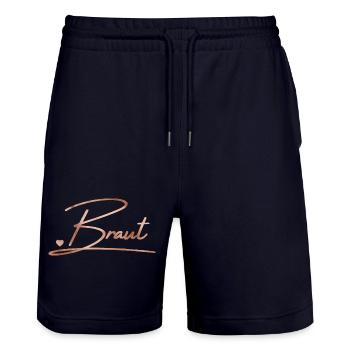 Team Braut! Personalisierbar - Stanley/Stella Unisex Bio Joggingshorts Trainer  - Dark navy - Vorne - Nik (191cm) & Marisol (170cm)