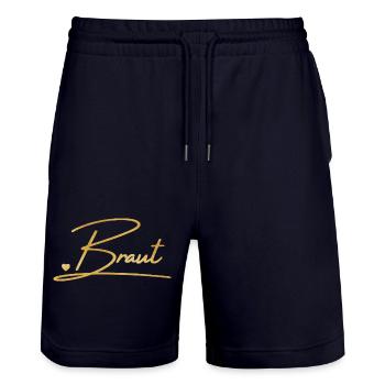 Team Braut! Personalisierbar - Stanley/Stella Unisex Bio Joggingshorts Trainer  - Dark navy - Vorne - Nik (191cm) & Marisol (170cm)